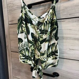 H&M Tropical Leaf Print tie front tank top size 4